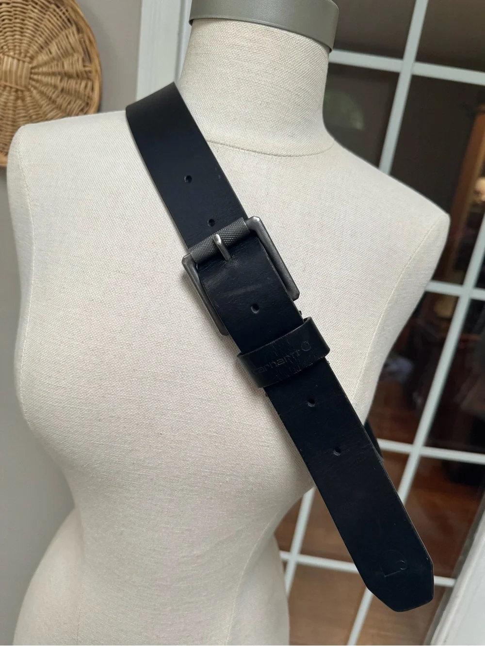 Carhartt Size 36 Full Grain Leather Knurled Roller Buckle Work Belt Black